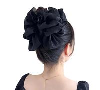 2023 New Large Bow Silky Satin Hair French Barrette Clip for Women Sweet Chiffon Silk Bow Bubble Clips Layered Mesh Tulle Fluffy Claw Jaw Clips, Hair Accessories for Long Thick Curly Hair. (Black)