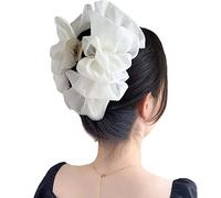 2023 New Large Bow Silky Satin Hair French Barrette Clip for Women Sweet Chiffon Silk Bow Bubble Clips Layered Mesh Tulle Fluffy Claw Jaw Clips, Hair Accessories for Long Thick Curly Hair. (White)