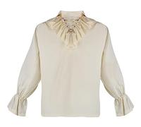 2023 New Medieval Lapel Pleated Puffy Sleeve Shirt Vintage Solid Color Shirt Costume Halloween Men's Shirt Big and Tall Mens Tee Shirts (Beige, XL)