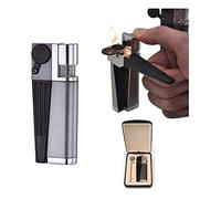 2023 New Portable Hitter 2 in 1 Metal Lighter with Rotatable Tube, Foldable Butane Torch Lighter w/Soft Flame, for Outdoor Indoor Use (02Silver)