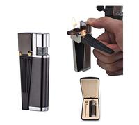 2023 New Portable Hitter Lighter,2 in 1 Metal Lighter with Rotatable Tube, Foldable Butane Torch Lighter w/Soft Flame, for Outdoor Indoor Use (01Black)