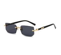 2023 New Rimless Sunglasses Rectangle Fashion Popular Women Men Shades Small Square Sun Glasses For Female Male Summer Traveling Oculos(Color:Black)