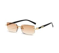 2023 New Rimless Sunglasses Rectangle Fashion Popular Women Men Shades Small Square Sun Glasses For Female Male Summer Traveling Oculos(Color:Light Brown)
