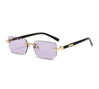 2023 New Rimless Sunglasses Rectangle Fashion Popular Women Men Shades Small Square Sun Glasses For Female Male Summer Traveling Oculos(Color:Purple)