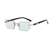 2023 New Rimless Sunglasses Rectangle Fashion Popular Women Men Shades Small Square Sun Glasses For Female Male Summer Traveling Oculos(Color:Green)