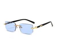 2023 New Rimless Sunglasses Rectangle Fashion Popular Women Men Shades Small Square Sun Glasses For Female Male Summer Traveling Oculos(Color:Blue)