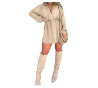 2023 New Satin Covered Nights Romper Dress Set, Solid Satin Collar Neck Romper Dress with Tie, Casual Loose Sexy V Neck Shirt (2XL, Apricot)