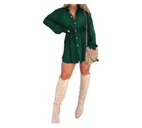 2023 New Satin Covered Nights Romper Dress Set, Solid Satin Collar Neck Romper Dress with Tie, Casual Loose Sexy V Neck Shirt (L, Green)