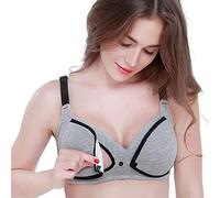 2023 New Women Maternity Nursing Bra, Pregnancy & Breastfeeding Gathered Lingerie Soft Cotton Bra, Underwear with Front Buckle - Grey