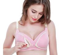 2023 New Women Maternity Nursing Bra, Pregnancy & Breastfeeding Gathered Lingerie Soft Cotton Bra, Underwear with Front Buckle - Pink
