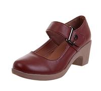 2023 New Womens Closed Toe Mary Jane PU Leather Round Toe Retro Mary Jane Pumps Low Heels Office Work Mary Jane Pump UK Size 6 1_Brown
