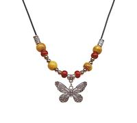 2023 Self-Made National Trend Color Beads Lucky All-Matched Butterflies Necklace Retro National Necklace Butterflies Necklaces For Women