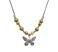 2023 Self-Made National Trend Color Beads Lucky All-Matched Butterflies Necklace Retro National Necklace Butterflies Necklaces For Women