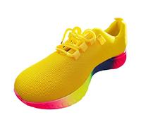2023 Spring European American Large Rainbow Low Elastic Single Shoe Women Casual Thick Sole Lace Up Knitted Sports Shoes, yellow, 5 UK