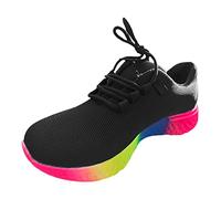 2023 Spring European American Large Rainbow Low Elastic Single Shoe Women Casual Thick Sole Lace Up Knitted Sports Shoes, black, 8.5 UK