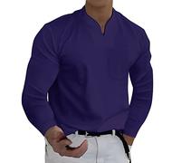 2023 Spring Men's T-Shirts Long Sleeve V Neck Plain T Shirt Loose Fit Casual Blouses Full Sleeves Jersey Tops Shirts (Dark Blue, XL)