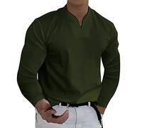 2023 Spring Men's T-Shirts Long Sleeve V Neck Plain T Shirt Loose Fit Casual Blouses Full Sleeves Jersey Tops Shirts (Green, XXL)