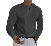 2023 Spring Men's T-Shirts Long Sleeve V Neck Plain T Shirt Loose Fit Casual Blouses Full Sleeves Jersey Tops Shirts (Dark Gray, XL)