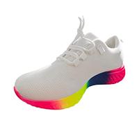 2023 Spring New European and American Large Rainbow Low Elastic Single Shoe Women's Casual Thick Sole Lace Up Knitted Sports Shoes Sea Star Beachwear Women's Espadrille Water Shoes (White, 6.5)
