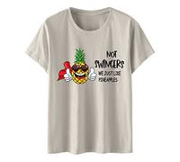 2023 Spring Summer Cute Pattern Waist Interesting Women's Pineapple T-Shirt Printed Top Women's Short Sleeve, khaki, S