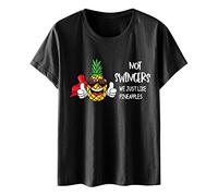 2023 Spring Summer Cute Pattern Waist Interesting Women's Pineapple T-Shirt Printed Top Women's Short Sleeve, black, XXL
