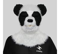 2023 The Panda Head Moving Mouth Bear Cosplay for Halloween Party Costume Black Masquerade Mask(Black4,25cm)