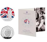 2023 UK Windrush Generation Colour Printed Brilliant Uncirculated 50p Coin in a presentation folder