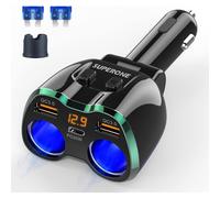 [2023 Upgraded] Cigarette Lighter Splitter, 180W 2-Socket Cigarette Lighter Adapter with Dual QC3.0 and 20W PD USB C Car Charger Splitter for GPS/Dash