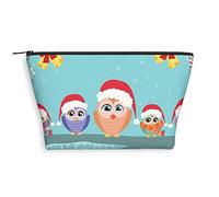 2023 Winter Theme,Trapezoid Cosmetic Bags Makeup Bag,Owl Family with Hat Sitting on Tree Blue,for Purse Travel Zipper Pouch for Women Organizer Bag,Christmas Design