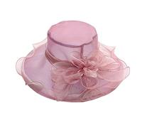 2023 Women’s Organza Tea Party Wedding Fascinator Hat Sun Hats,Organza Church Fascinator Wedding Tea Party Derby Hats for Women Flower Wide Brim Sun Hat 4_Purple