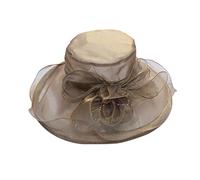 2023 Women’s Organza Tea Party Wedding Fascinator Hat Sun Hats,Organza Church Fascinator Wedding Tea Party Derby Hats for Women Flower Wide Brim Sun Hat 4_Khaki