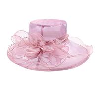 2023 Women’s Organza Tea Party Wedding Fascinator Hat Sun Hats,Organza Church Fascinator Wedding Tea Party Derby Hats for Women Flower Wide Brim Sun Hat 3_Purple