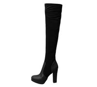 2023 Women's Over-The-Knee Boots Elastic Frosted Water Platform High Heel Thick Heel Long Tube Shoes European Style Large Size Fashion Winter Boots (Black, 7)