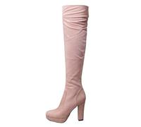 2023 Women's Over-The-Knee Boots Elastic Frosted Water Platform High Heel Thick Heel Long Tube Shoes European Style Large Size Fashion Winter Boots (Red, 4.5)