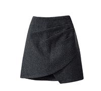 2023 Woolen Short Skirt Houndstooth Pocket Hip Skirt Autumn and Winter Waist Thin All Irregular One Line Skirt We Skirt, black, L