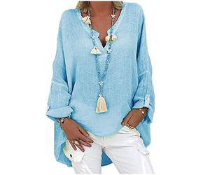2024 Amazon Returns Mystery Box Tunic Tops for Women UK Sleeve Shirt V Neck Solid Top Plus Casual Women Size Color Long Blouse Loose Women's Blouse Blue