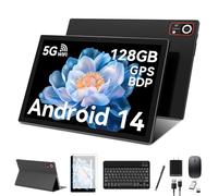 2024 Android 14Tablets 10 Inch, 5G Wifi Tablet Mit 16GB RAM+128GB ROM(1TB TF),2 In 1 Tablet with keyboard Mouse Pen-Octa-Core2.0Ghz | 6000mAh | 1080FHD | 13MP Camera | WLAN GPS OTG Typ-c-Black