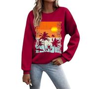 2024 Autumn and Winter New Fashion Women Hooded Sweatshirt Sunset Ocean Print, red, XL