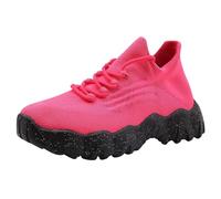 2024 Casual Non-Slip Shoes Woven Mesh with Thick Sole Oblique Heel for Women that Increase Height, red, 5 UK