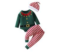 2024 Casual Outfits Clothes Set for Kids Girl Newborn Baby Girl Christmas Outfit The Baby Who Stole Christmas Romper Flared Pants Headband Set 0 18M Infant Girls Outfits (Green, 3-6 Months)