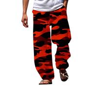 2024 Casual Pants for Men Joggers Pants Sprots Men's Camouflage Pants Spring Spring 3D Printed Pants Beach Pants Drawstring Elastic Waistband Daily Holiday Streetwear Mens Joggers Pants (Red, XXL)