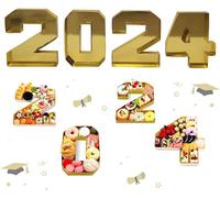 2024 Charcuterie Board Numbers, Graduation Cardboard Number Box Charcuterie Board Numbers Fillable Number Tray Chocolate Candy Cake Box for High School College Party Decorations Supplies (2024-gold)
