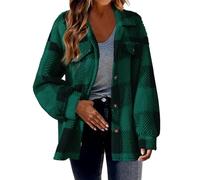 2024 Check Jackets For Womens Uk Plus Size Antumn Winter Stand Collar Ladies Check Fleece Jacket Oversized Casual Women Flannel Checked Shirt Button Down Plaid Jackets Long Sleeve Lined Plaid Jackets