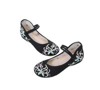 2024 Chinese Style Hanfu Shoes Handmade Flower Embroidered Flats Shoes Retro Classic Ankle Strap Shoes Cheongsam Walk Show Yoga Ballet Shoes for Women(Color:Black,Size:6 UK)