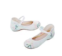 2024 Chinese Style Hanfu Shoes Handmade Flower Embroidered Flats Shoes Retro Classic Ankle Strap Shoes Cheongsam Walk Show Yoga Ballet Shoes for Women(Color:White,Size:6 UK)