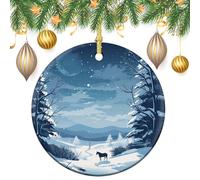 2024 Christmas Ceramic Round Ornament for Christmas Tree Winter Holiday Keepsake Gift Xmas Gift Ornament 2.8" Christmas Tree Hanging Decorations A Horse and Snow Round Ceramic Pendant