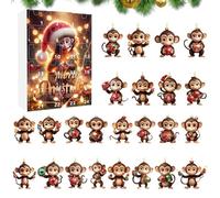 2024 Christmas Monkey - Kids 2024 | 2D Monkey Pendant Christmas Advent Calendars | Party Favors Cute Calendar Ornament 24 Toys Countdown To Christmas Toy For Family