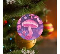 2024 Christmas Round Ornaments Hanging Christmas Tree Topper Ornament Pink Mushroom Tree Top Decoration Ceramics Circle Hanging Pendant for Christmas Tree Top Xmas Gifts