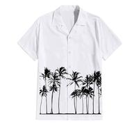 2024 Christmas Shirts Button Down Tops 2024 Dress Men's Solid Color Cuban Collar Coconut Tree Print Fashion Holiday Casual Shirt Mens Short Sleeve White Shirt (White, XL)