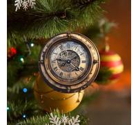 2024 Christmas Tree Ornaments Round Double-Side Ceramic Hanging Ornament with Gold Rope Steampunk Clock Christmas Pendant Christmas Tree Decorations for Xmas Family Party Holiday 2 Pcs